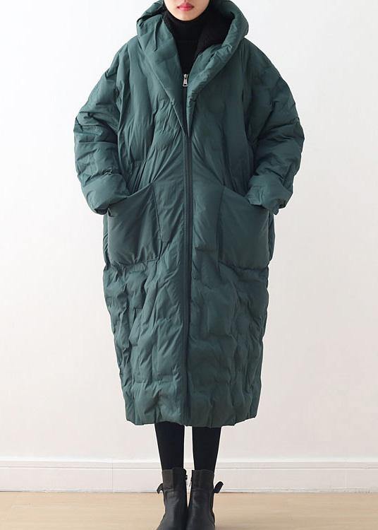Fine plus size clothing winter jacket hooded coats green zippered down jacket woman - - DYAVOR®