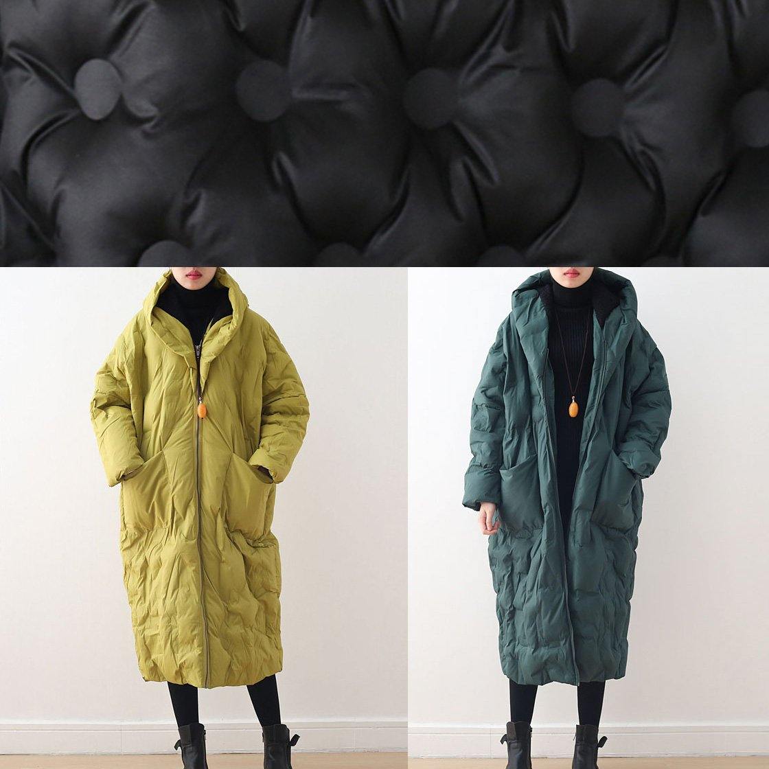 Fine plus size clothing winter jacket hooded coats green zippered down jacket woman - - DYAVOR®