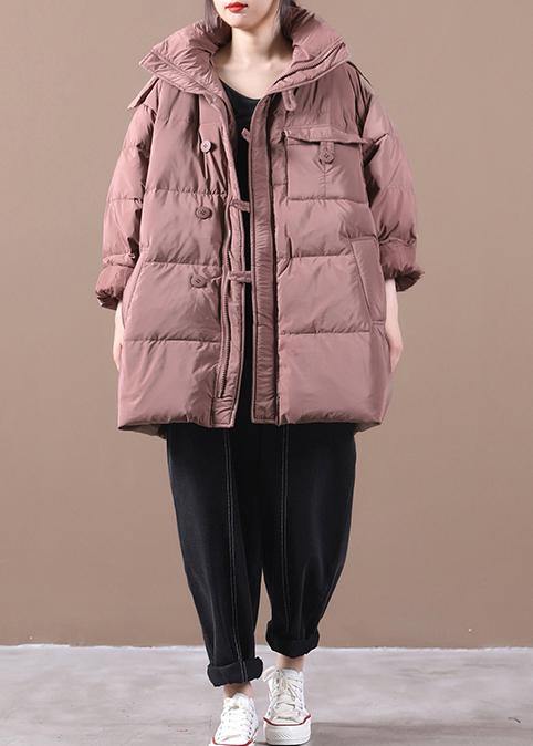 Fine plus size snow jackets pink hooded zippered goose Down coat - - DYAVOR®