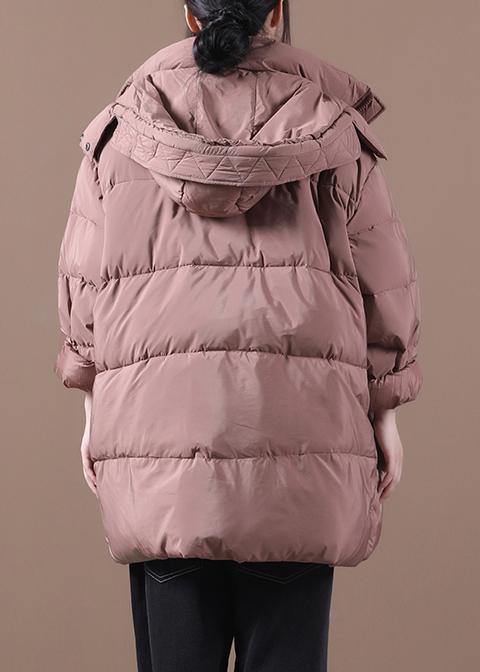 Fine plus size snow jackets pink hooded zippered goose Down coat - - DYAVOR®