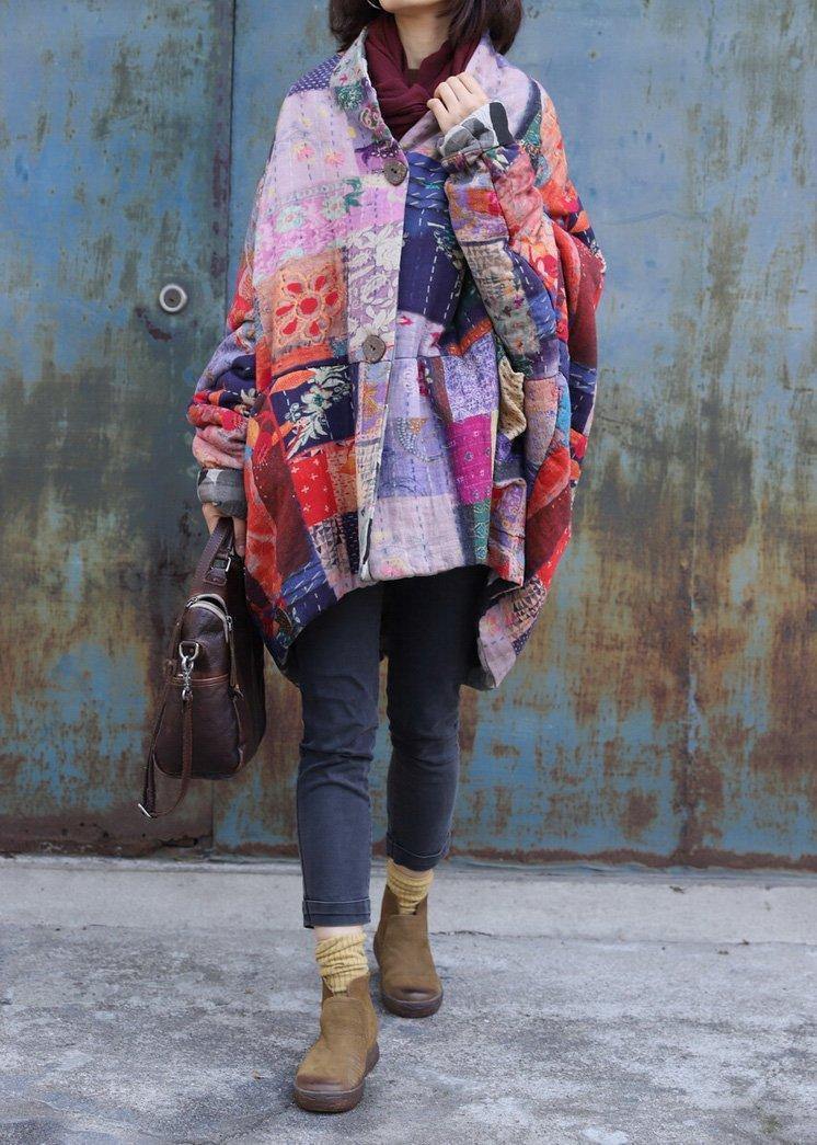 Fine plus size snow jackets prints overcoat patchwork color v neck womens coats - - DYAVOR®