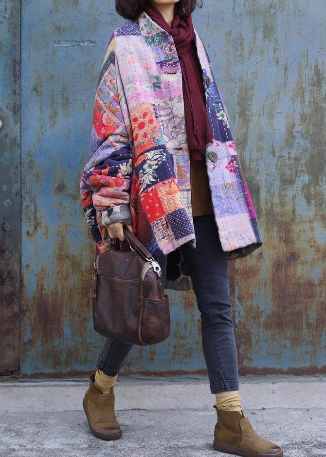Fine plus size snow jackets prints overcoat patchwork color v neck womens coats - - DYAVOR®