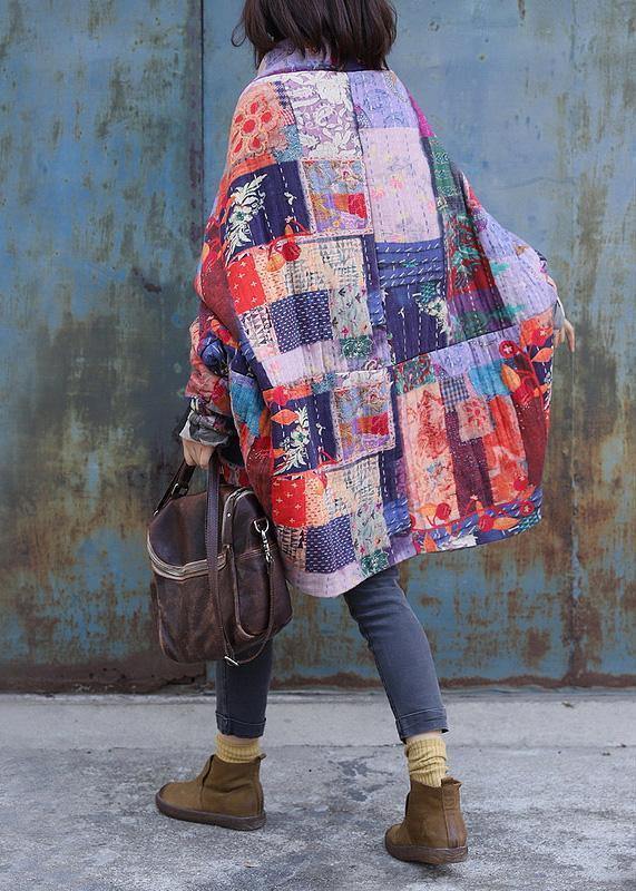 Fine plus size snow jackets prints overcoat patchwork color v neck womens coats - - DYAVOR®