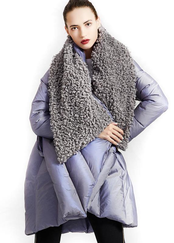 Fine plus size womens parka tie waist coats black fur collar goose Down coat - - DYAVOR®