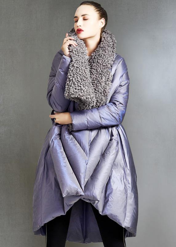 Fine plus size womens parka tie waist coats black fur collar goose Down coat - - DYAVOR®