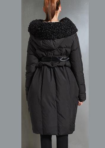 Fine plus size womens parka tie waist coats black fur collar goose Down coat - - DYAVOR®