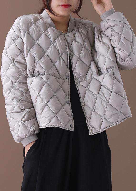 Fine plus size womens parka winter outwear gray stand collar Geometric warm winter coat - - DYAVOR®