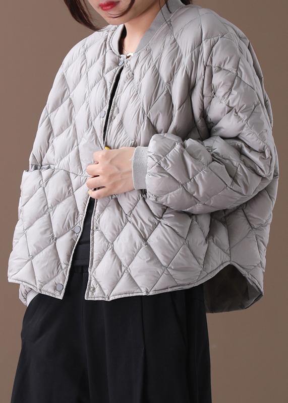 Fine plus size womens parka winter outwear gray stand collar Geometric warm winter coat - - DYAVOR®
