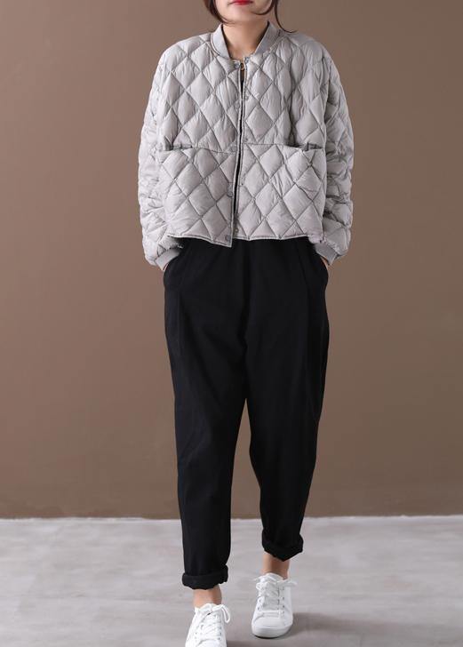 Fine plus size womens parka winter outwear gray stand collar Geometric warm winter coat - - DYAVOR®