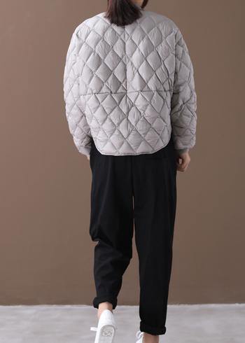 Fine plus size womens parka winter outwear gray stand collar Geometric warm winter coat - - DYAVOR®