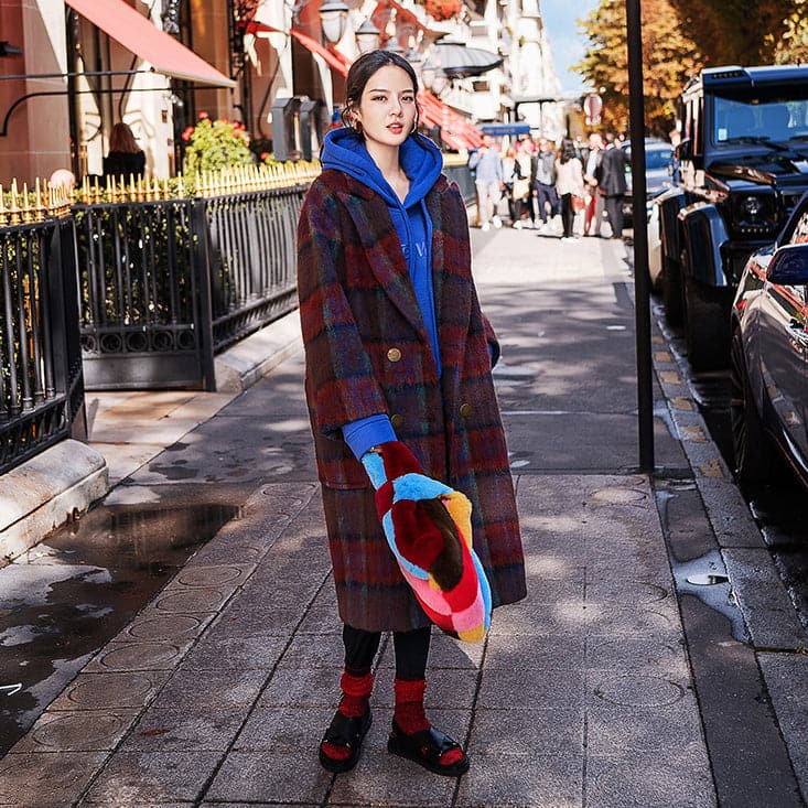 Fine red blue Plaid coats plus size Notched trench coat New double breasted Wool Coat - - DYAVOR®