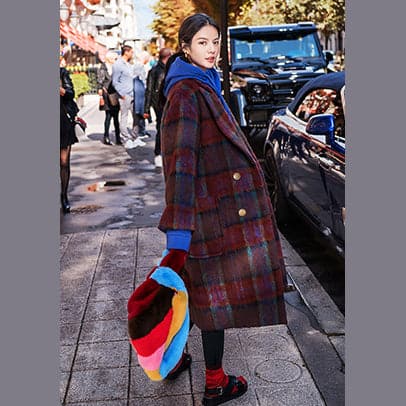 Fine red blue Plaid coats plus size Notched trench coat New double breasted Wool Coat - - DYAVOR®