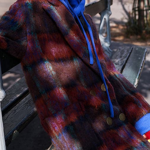 Fine red blue Plaid coats plus size Notched trench coat New double breasted Wool Coat - - DYAVOR®