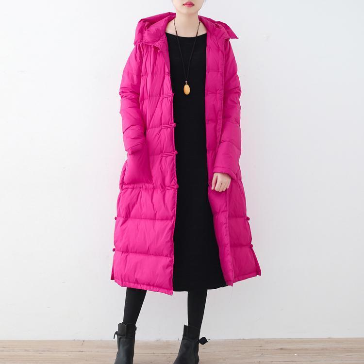 Fine rose red Puffers Jackets Loose fitting down jacket New hooded winter outwear Chinese Button - - DYAVOR®