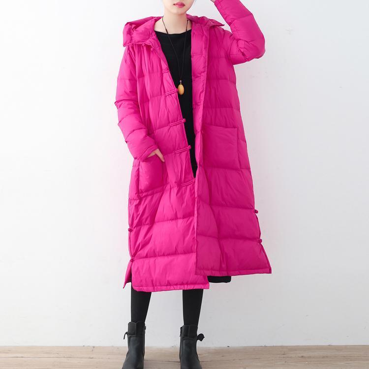 Fine rose red Puffers Jackets Loose fitting down jacket New hooded winter outwear Chinese Button - - DYAVOR®