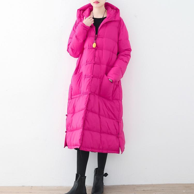 Fine rose red Puffers Jackets Loose fitting down jacket New hooded winter outwear Chinese Button - - DYAVOR®