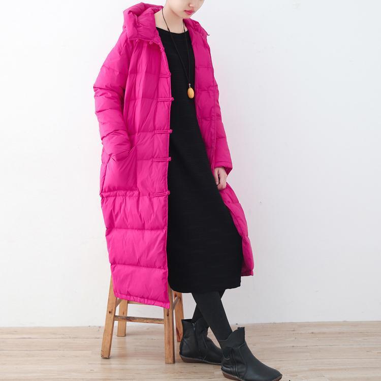 Fine rose red Puffers Jackets Loose fitting down jacket New hooded winter outwear Chinese Button - - DYAVOR®