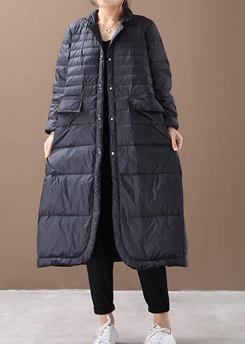 Fine trendy plus size womens parka coats black Notched pockets goose Down coat - - DYAVOR®