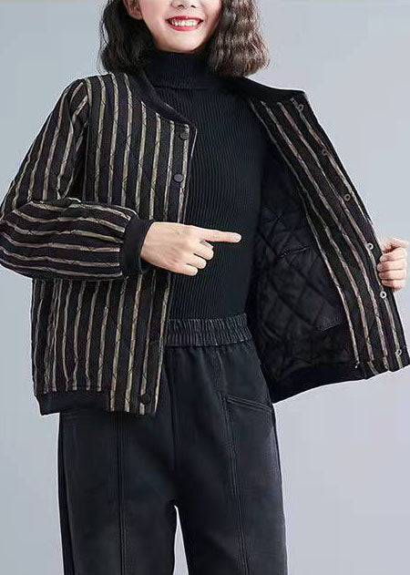 Fine Striped Zippered Pockets Winter Cotton Coats Long sleeve - Down Jackets - DYAVOR®
