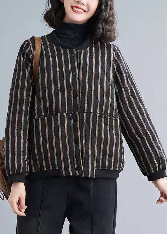 Fine Striped Zippered Pockets Winter Cotton Coats Long sleeve - Down Jackets - DYAVOR®