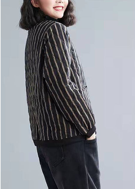 Fine Striped Zippered Pockets Winter Cotton Coats Long sleeve - Down Jackets - DYAVOR®