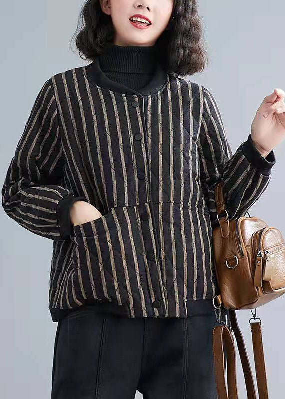 Fine Striped Zippered Pockets Winter Cotton Coats Long sleeve - Down Jackets - DYAVOR®