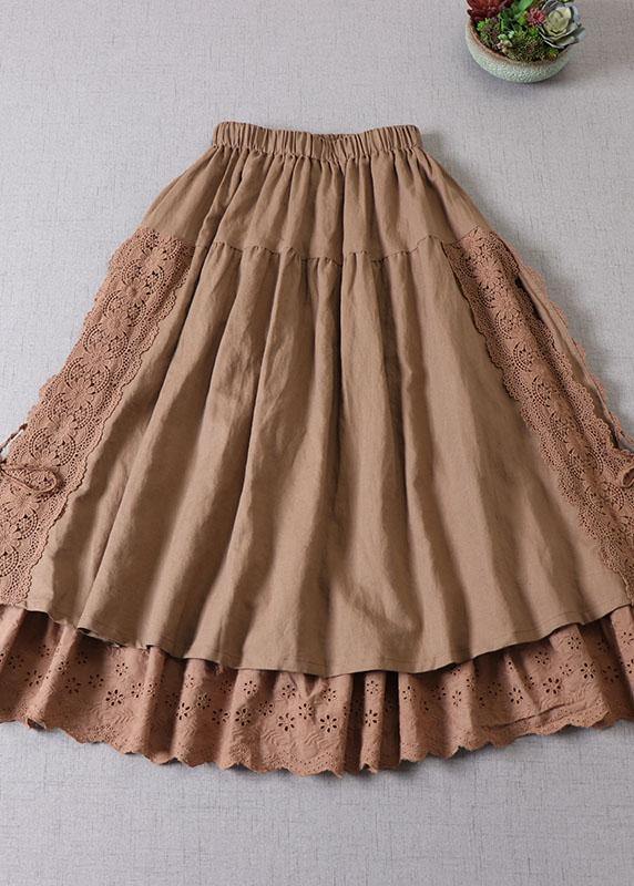Fitted Beige Hollow Out Wrinkled Fall Patchwork Skirts - Skirts - DYAVOR®