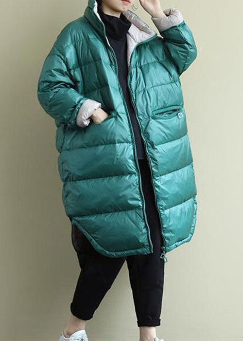 Fitted Blue Green Zip Up thick Fine Cotton Filled Parkas Winter - Down Jackets - DYAVOR®