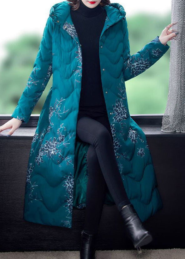 Fitted Blue Hooded Print Fine Cotton Filled Puffers Coats Winter - Down Jackets - DYAVOR®