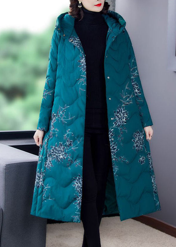Fitted Blue Hooded Print Fine Cotton Filled Puffers Coats Winter - Down Jackets - DYAVOR®
