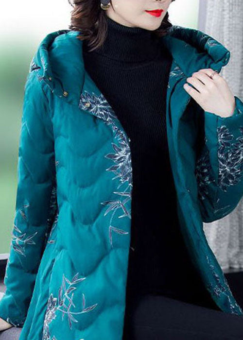 Fitted Blue Hooded Print Fine Cotton Filled Puffers Coats Winter - Down Jackets - DYAVOR®
