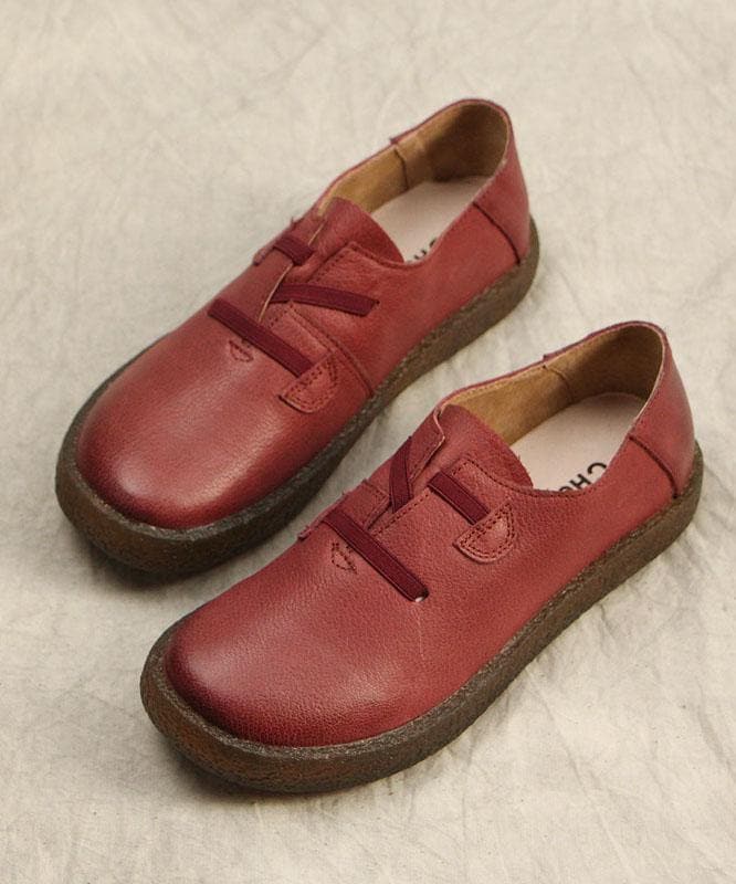 Fitted Cross Strap Flat Shoes For Women Red Genuine Leather - Flats Shoes - DYAVOR®