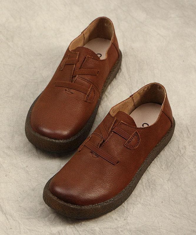 Fitted Cross Strap Flat Shoes For Women Red Genuine Leather - Flats Shoes - DYAVOR®