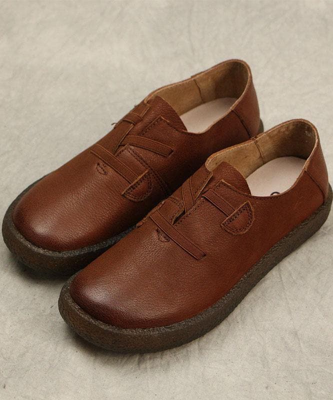 Fitted Cross Strap Flat Shoes For Women Red Genuine Leather - Flats Shoes - DYAVOR®