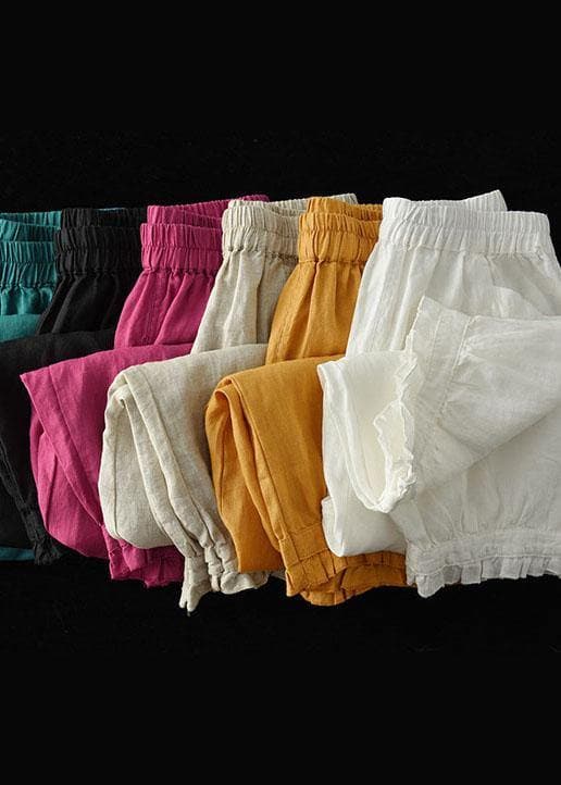 Fitted Green Elastic Waist Pockets Harem Pants Linen - Pants - DYAVOR®