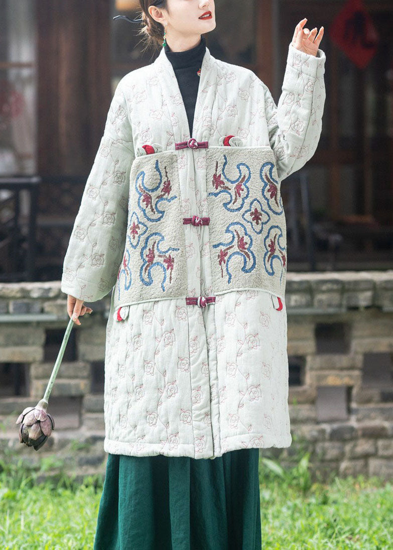 Fitted Light Green Embroideried Patchwork Fine Cotton Filled Puffers Jackets Winter - Down Jackets - DYAVOR®