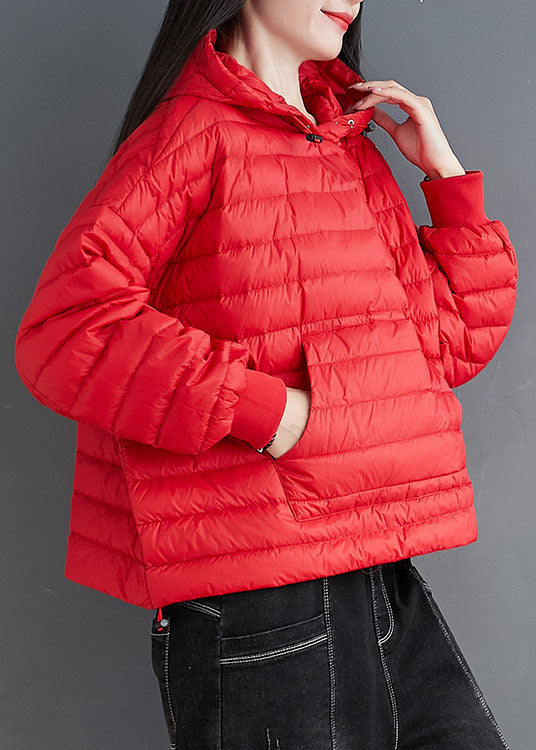 Fitted Red Hooded Pockets Fine Cotton Filled Coats Winter - Down Jackets - DYAVOR®