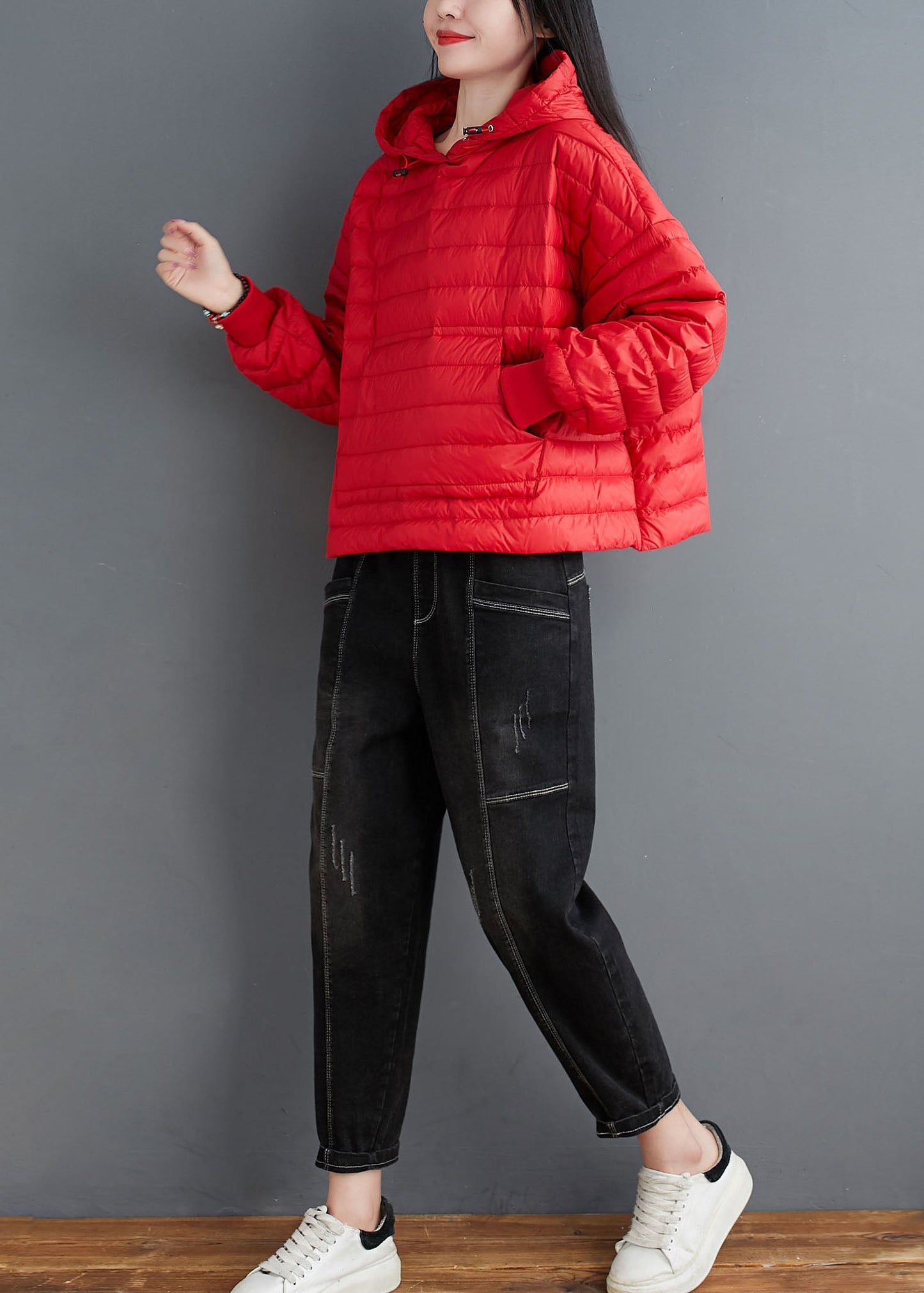 Fitted Red Hooded Pockets Fine Cotton Filled Coats Winter - Down Jackets - DYAVOR®