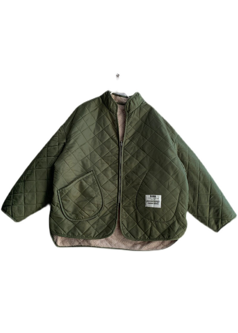 French Army Green Zip Up Wear On Both Sides Fleece Wool Lined Jackets Winter - Down Jackets - DYAVOR®