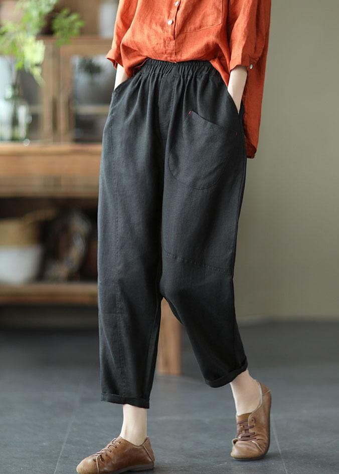 French Beige Elastic Waist Harem Summer Pants Linen - Pants - DYAVOR®
