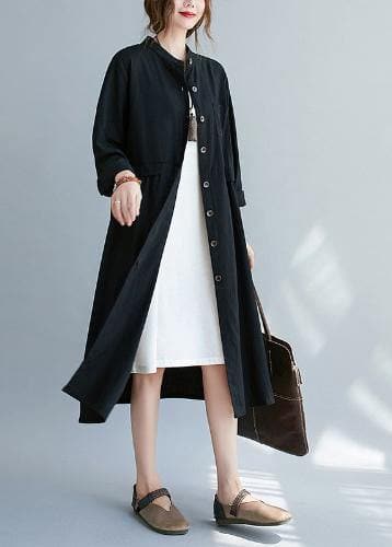 French Black Clothes Stand Collar Button Down A Line Spring Dress - Trench coats - DYAVOR®