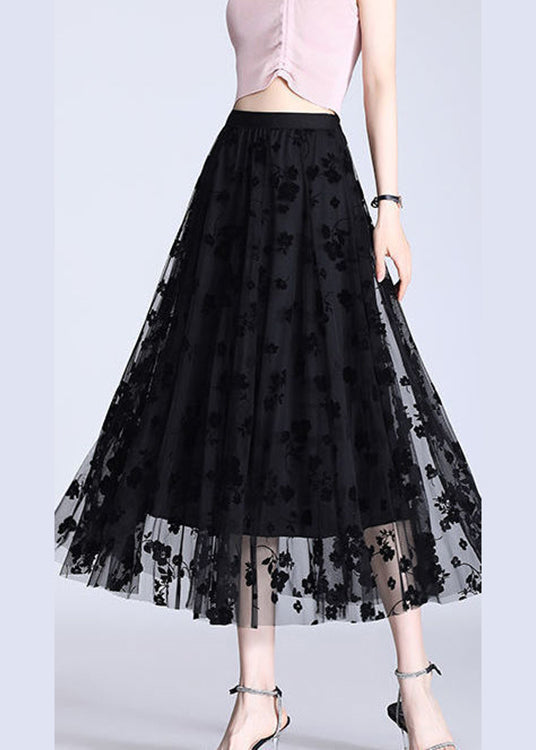 French Black Elastic Waist Print Pencil Fall Skirt - Skirts - DYAVOR®