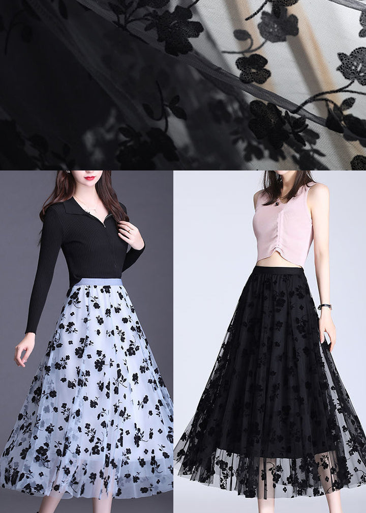 French Black Elastic Waist Print Pencil Fall Skirt - Skirts - DYAVOR®
