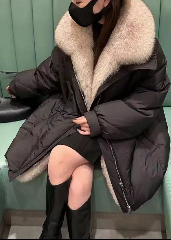 French Black Fox Collar Zip Up Thick Duck Down Winter Coats - Down Jackets - DYAVOR®