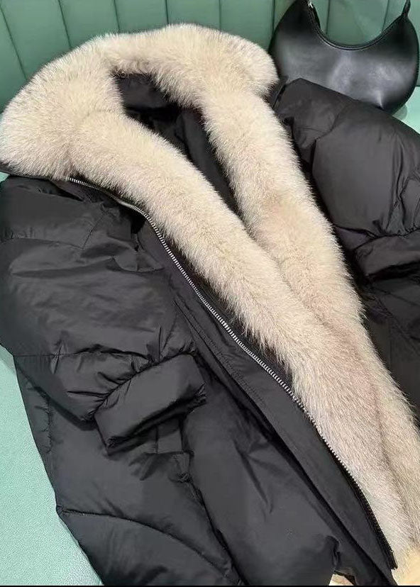 French Black Fox Collar Zip Up Thick Duck Down Winter Coats - Down Jackets - DYAVOR®