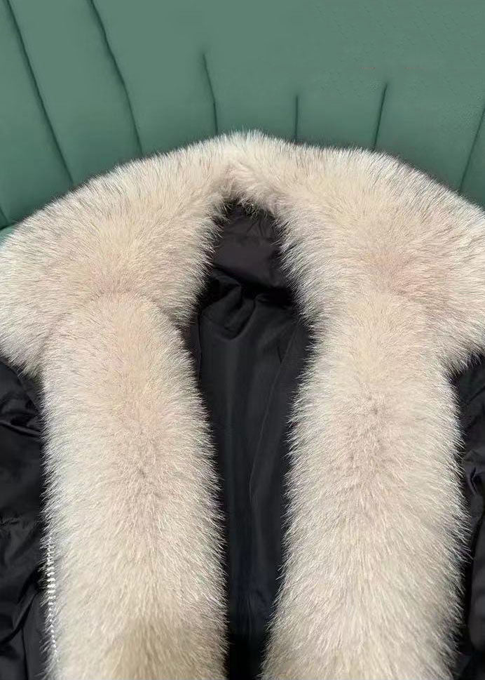 French Black Fox Collar Zip Up Thick Duck Down Winter Coats - Down Jackets - DYAVOR®