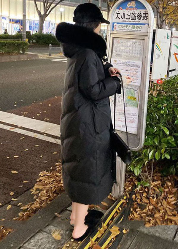French Black Fur collar Zip Up Pockets Duck Down Puffer Coat Winter - Down Jackets - DYAVOR®