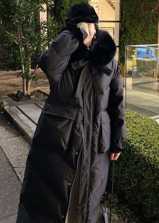 French Black Fur collar Zip Up Pockets Duck Down Puffer Coat Winter - Down Jackets - DYAVOR®