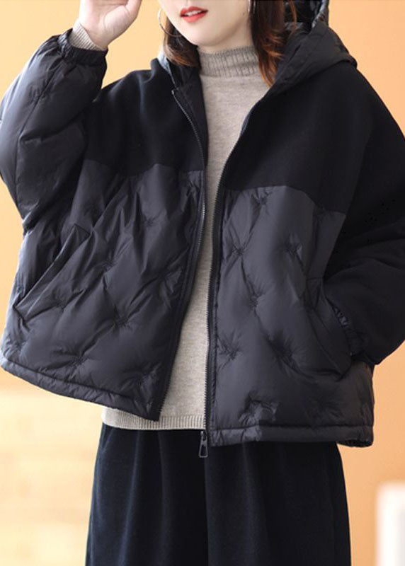 French Black Hooded Patchwork Embroideried Duck Down Winter Coats - Down Jackets - DYAVOR®