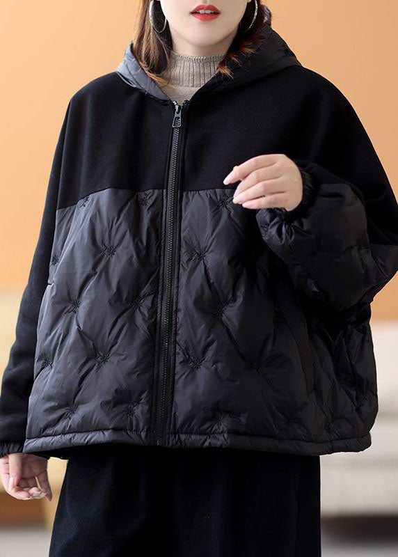 French Black Hooded Patchwork Embroideried Duck Down Winter Coats - Down Jackets - DYAVOR®